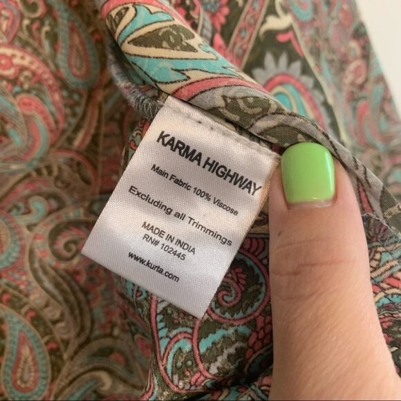 Vintage Karma Highway Boho Waterfall Top Wide Flare Sleeves Paisley Print - Picture 3 of 10